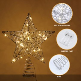 Toyvian Christmas Tree Topper Star,Christmas Decorations Lighted Wire Xmas Tree Star for Christmas Tree Ornament (12 Inch, Silver)