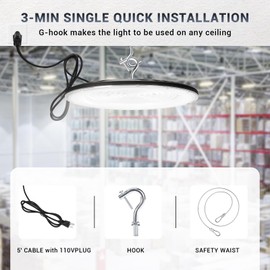 XYCN 250W UFO Led High Bay Light,120VAC,5000K Daylight Commercial Bay Lighting,IP66 Waterproof,41050LM,1150W MH/HPS with Plug Area Lighting for Warehouse/Shop/Workshop/Garage/Barn/Gym/Factory