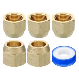 PATIKIL 5/8" Brass Flare Nut, 5pcs SAE 45 Degree Copper Flare Tube Fitting Brass Pipe Fitting for Air Conditioner Copper Pipe Extension Water Gas Line, Matte