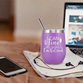 ELEGANTPARK Funny Retirement Gifts for Women 2024 Retired Gifts for Her Retirement Wine Tumbler for Retired Teachers Friends Coworkers Boss Friends Travel Coffee Tumbler with Straw Purple