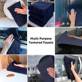 Serafina Home Navy Blue Kitchen Dish Towels: 100% Cotton Cloth Soft Cleaning Drying Absorbent Textured Terry Loop, Set of 3 Multipurpose for Everyday Use Brand