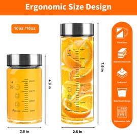 Glass Juice Bottles 6 Pack 10 oz - Wide Mouth Glass Water Bottles with Lids - for Juicing, Protein, Smoothie, Milk, Reusable, BPA Free, Stainless Steel Lids, Blender, Shaker Bottle (10oz/300ml)