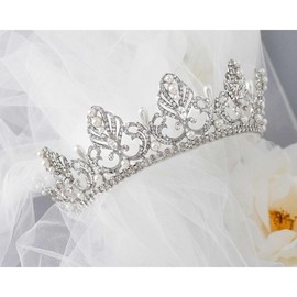 Full Circle Wedding Crown with Teardrop Pearls - Color: Light Gold