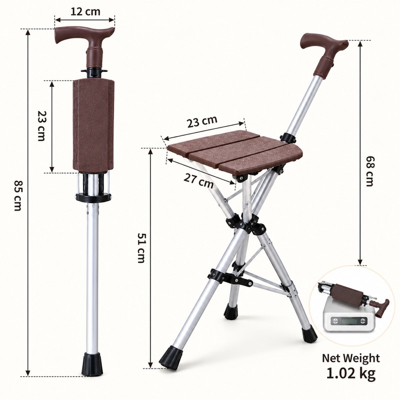 Folding Walking Cane with Seat for Outdoor Rest – Portable