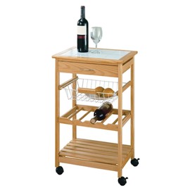 Organize It All Natural Pinewood Multi-Purpose Mobile Kitchen Cart, Light Tan