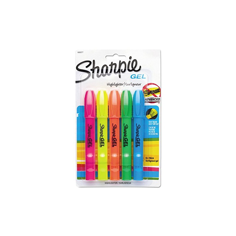 Sharpie, Resaltadores Gel, Punta Bala, Colores Surtidos, 5 Piezas