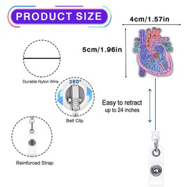 Cardiac Heart Anatomy Badge Reel Holder Retractable | Funny Badge Reel with Alligator Clip & 24” Durable Nylon Cord for Cardiology Nurse Nursing Student Cardiologist & Medical Assistant | Acrylic