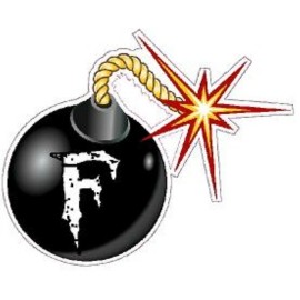 BIKERSTUFFUS F BOMB WITH FLAME HELMET STICKER BUMPER STICKER TOOLBOX STICKER PHONE STICKER