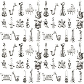 Youdiyla 60pcs Alloy Music Symbol Instrument Set Series Pendant Jewelry Making DIY Keychain Earrings Pendant Various Design Charms for Jewelry Making Bracelets Necklace (SN07)
