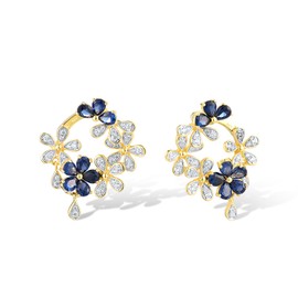 Santuzza 925 Sterling Silver Gardenia Earrings Blue Nano Cubic Zirconia Flower Wreath French Lock Hoop Earrings for Women