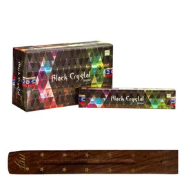 Original Satya Nag Champa Black Crystal Incense Sticks | with M&J incense sticks holder | Full Box | for Aromatherapy, Spa, Yoga, Weddings, Meditation, Healing, Positivity and Relaxation