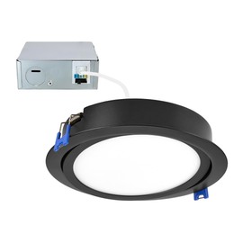 Maxxima 6 in. 5 CCT Ultra-Thin Recessed LED Gimbal Downlight 1000 Lumens, Color Selectable 2700K-5000K (2700K/3000K/3500K/4000K/5000K), Dimmable, Canless, Slim IC Rated, Black Trim, J-Box Included