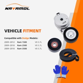 NAYAMOL 38018 38323 Serpentine Belt Drive Component Kit, Compatible with Dodge Ram 1500 2500 3500 V8 5.7L HEMI 2009–2018 Replaces# 06A903315D 06A903315E 06A903315F 4861660AA K060795HD