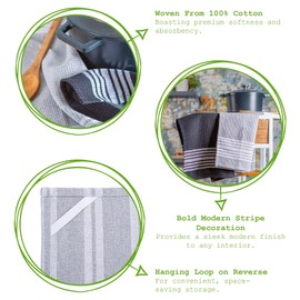 Nicola Spring 4x Grey Stripe 60cm x 40cm Cotton Tea Towels - Absorbent Home Kitchen Catering Oven Glass Dish Cloth Hand Towels