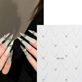 2 Sheets Gold Silver French Curve Nail Art Stickers Decals Curve Line Nail Decals with Flat Bottom Diamond Design, 3D Self-Adhesive Nail Design Stickers for Women Girls DIY Manicure Decoration