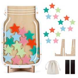 Star Reward Jar with 25 Stars for Children's Behavior, Magnetic Reward Chart Jar for Classroom Board, Wooden Holder Star Jar for Home Kids Good Behavior Training, Incentive Jar Positive Behavior