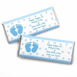 Big Dot of Happiness Baby Feet Blue - Candy Bar Wrappers Baby Shower Favors - Set of 24