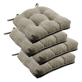 downluxe Indoor Chair Cushions for Dining Chairs, Tufted Overstuffed Textured Memory Foam Kitchen Chair Pads with Ties and Non-Slip Backing, 15.5" x 15.5" x 4", Khaki, 4 Pack