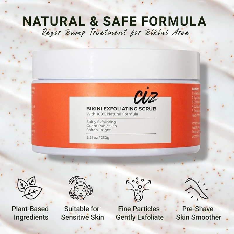 Bikini Area Exfoliator Scrub for ingrown hairs, razor bumps, and