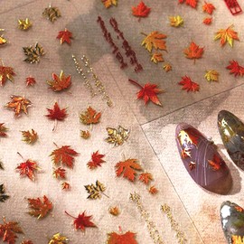 IDDFEVE 2 Sheets Embossed Autumn Maple Leaves Nail Stickers, 5D Fall Golden Leaf Self-Adhesive Nail Art Decals for Women Girls DIY Glitter Thanksgiving Day Manicure