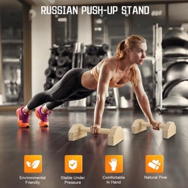 Parallettes Bars Wood, Push Up Stands for Handstands, Wooden Parallettes for Strength Training for Handstands and Push-Ups with Anti-Slip Mats & Hand Gel