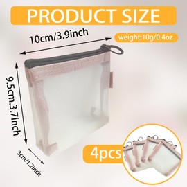 4 Pcs Pink Mesh Zipper Pouch Bags Small Nylon Fabric Clear Organizer Zippered Bag for Summer Travel Purse Essentials Lipstick Makeup Sunscreen Organization for Women Jewelry Accessory Pouches