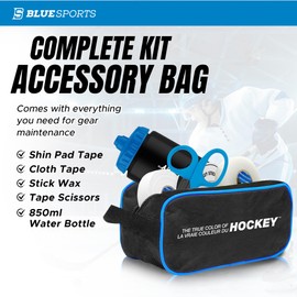 Blue Sports Accessory Kit - Complete Hockey Gear Set with Shin Pad Tape, Cloth Tape, Stick Wax, Scissors, and Water Bottle