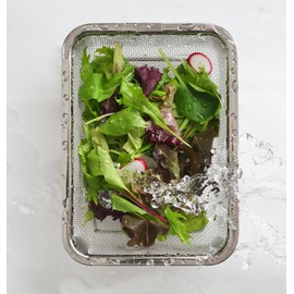 Yoshikawa Colander, Stainless Steel, Colander, Square, Vegetables, Length 8.1 x Width 5.8 x Height 2.1 inches (20.4 x 14.8 x 5.4 cm), Medium