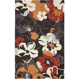 Safavieh Four Seasons Collection FRS228A Hand-Hooked Floral Area Rug, 5' x 8', Black / Orange