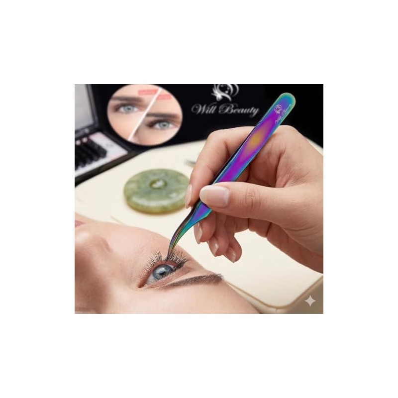 Wishbeauty Rainbow Eyelash Extension Tweezer - Professional Elbow Curved Tool