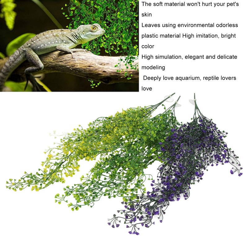 3pcs Artificial Reptile Plants Reptiles Terrarium Leaves for Lizards Geckos