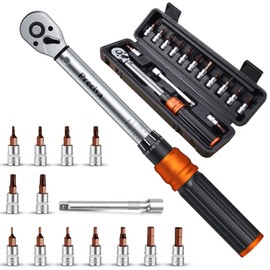 Preciva Torque Wrench Set, 1/4'' Drive 5-25Nm Click Bicycle Torque Wrench Set, Cycling Bike Maintenance Socket Tool Set for Road and Mountain Bike with Allen, Extension Bar and Storage Box