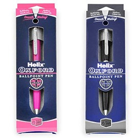 Helix Oxford Premium Graphite and Pink Barrel Ballpoint Pen 1.0mm Tip Black Ink Pack of 2