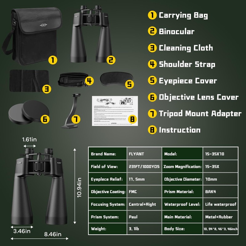 15-35x70 Binoculars for Adults High Powered, 35x HD Zoom for