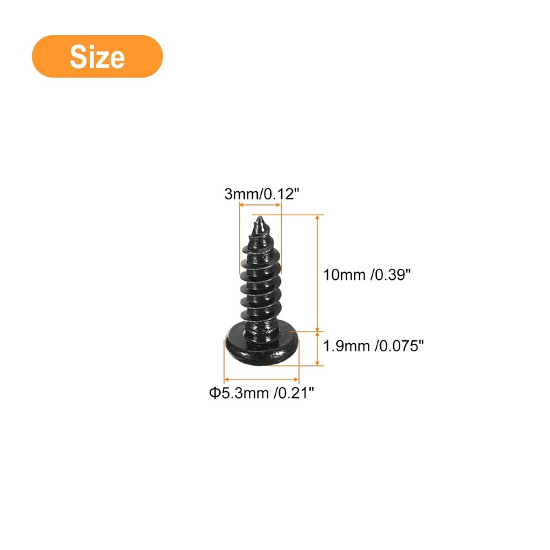 sourcing map 3mm x 10mm Phillips Pan Head Self-tapping Screw,