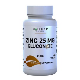 Hallusa Natural Zinc  25mg Gluconate - Zinc Supplements for Men - Immune Support  - 60 Tablets