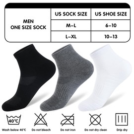 Monxiery Mens 100% Cotton Cushioned Ankel Socks, Moisture Wicking Breathable Athletic Performance Running Quarter Socks
