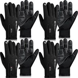 JaGely 4 Pairs Winter Gloves for Men Women Waterproof Snow Gloves Warm Touchscreen Gloves Outdoor Cold Weather Gloves (Black,XL)