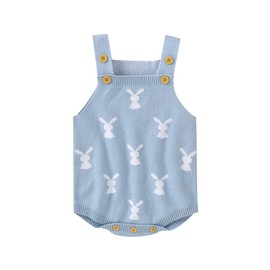 CocMouse Baby Girl Boy Easter Bunny Romper Sleeveless Knit Jumpsuit Infant Spring Bodysuit My 1st Easter Outfit Clothes (Blue, 12-18 Months)