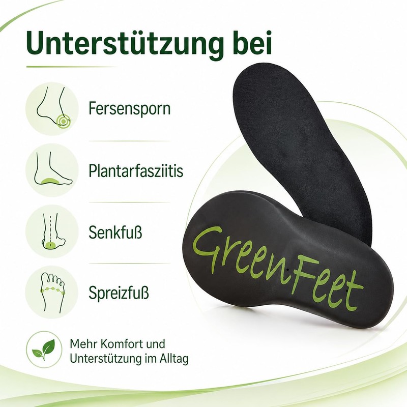 Green-Feet Orthopaedic Insoles Further Designed For Lower Arch Foot Splayfoot