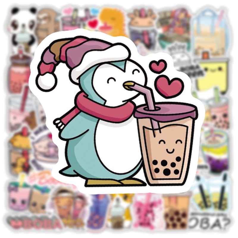Milk Tea Coffee Stickers for Laptop (100 Pieces), Gift for
