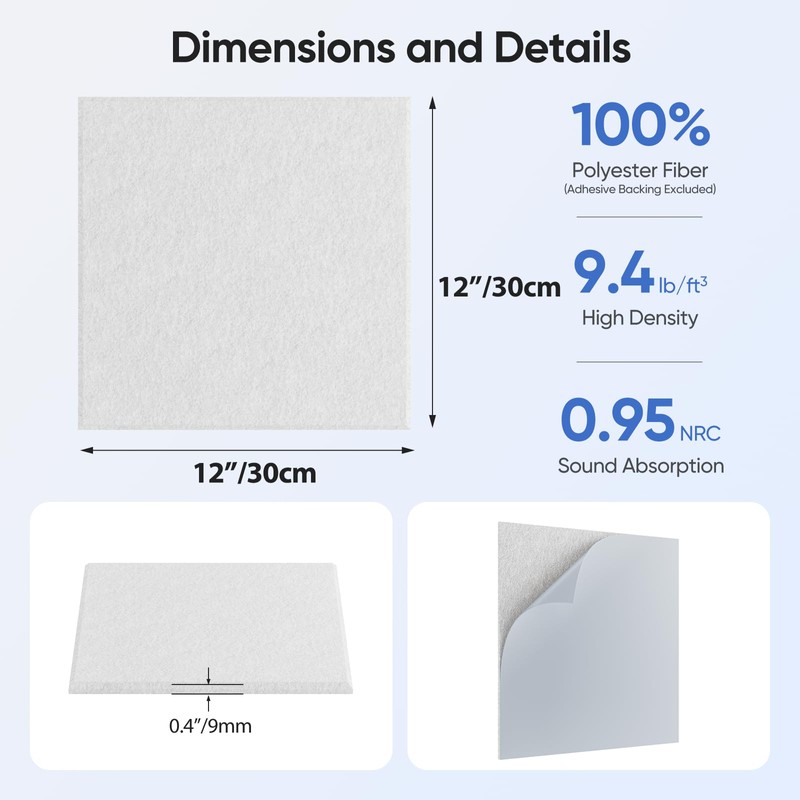 UNECHO 12 Pack 12" X 12" X 0.4" Acoustic Panels