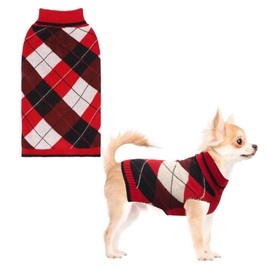 KOOLTAIL Dog Sweater Pet Knitted Clothes-Classic Plaid Pullover Turtleneck Red Fleece Dog Christmas Sweaters with Leash Hole, Thick Warm Dog Winter Clothes for Small Medium Large Dogs Cats Puppy, S