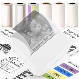 KEEPHOPE Label Maker Machine with 6 Tapes, Thermal Label Maker, Portable Mini Bluetooth Label Printer with Clear Tape for Home, Kitchen, School White