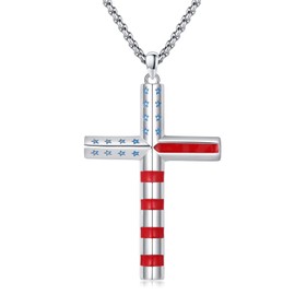 Freesloth American Flag Patriotic Cross Necklace Patriotic independence Day Jewelry American Flag Pendant for Women Men Graduation Gift