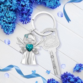 Fugoviin Guardian Angel Keyring with Gemstones and Lilac Flowers, Guardian Angel Lucky Charm with Elegant Gift Box, Small Gifts for Girlfriend, Mother, Sisters, etc., blue, kompakt