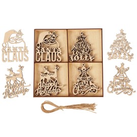 Inkdotpot 12pcs Wooden Christmas Ornaments, Unfinished Wooden Laser Cutouts Reindeer/Santa Claus Shaped Embellishments Hanging Ornament for Christmas Decorations- Tree Decor- Kids Crafts DIY