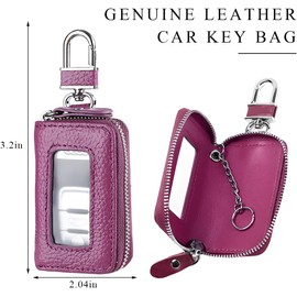 Funda para llave de coche, funda inteligente con gancho de metal y ventana transparente, soporte para llave con bolsa con cierre de cremallera (morado)