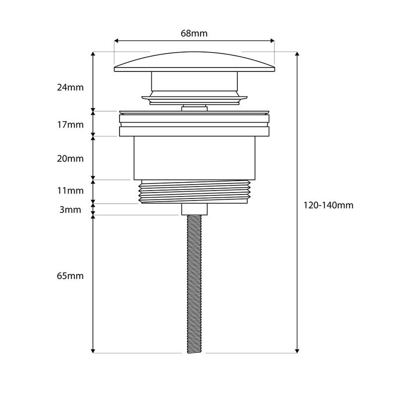Universal Click Clack Basin Waste, Fits Sinks with or Without