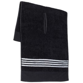 The Tour Towel - Toalla grande de rizo para golf, absorbente de 19 x 44 pulgadas, corte central, accesorio perfecto para carrito de golf y bolsa de golf, color negro con rayas blancas